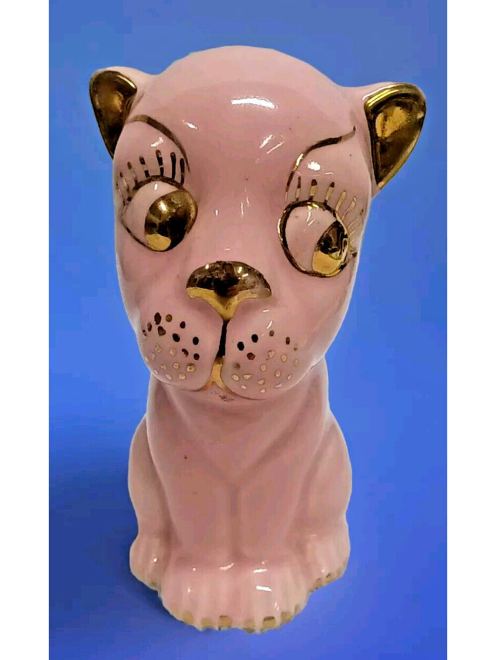 Vintage Piggy Bank Pink & Gold Side Eye Dog Ceramic Coin Bank No Stopper